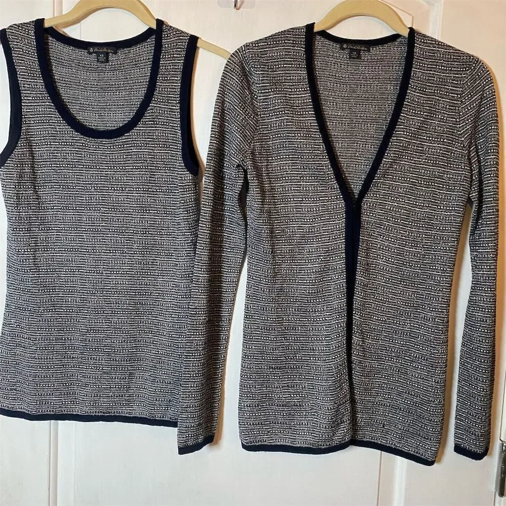 Brooks Brothers Navy and White Women's Cardigan Set - Picture 2 of 14